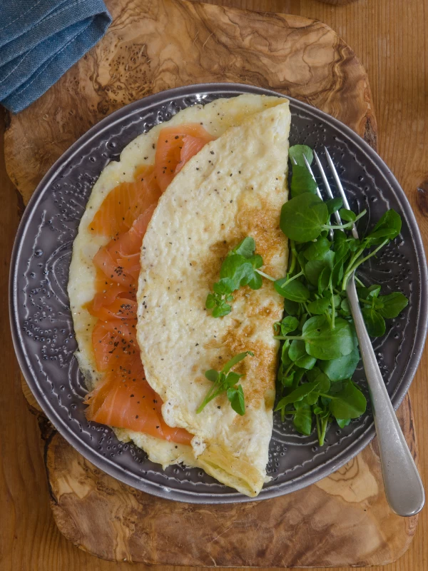Watercress and salmon omelette