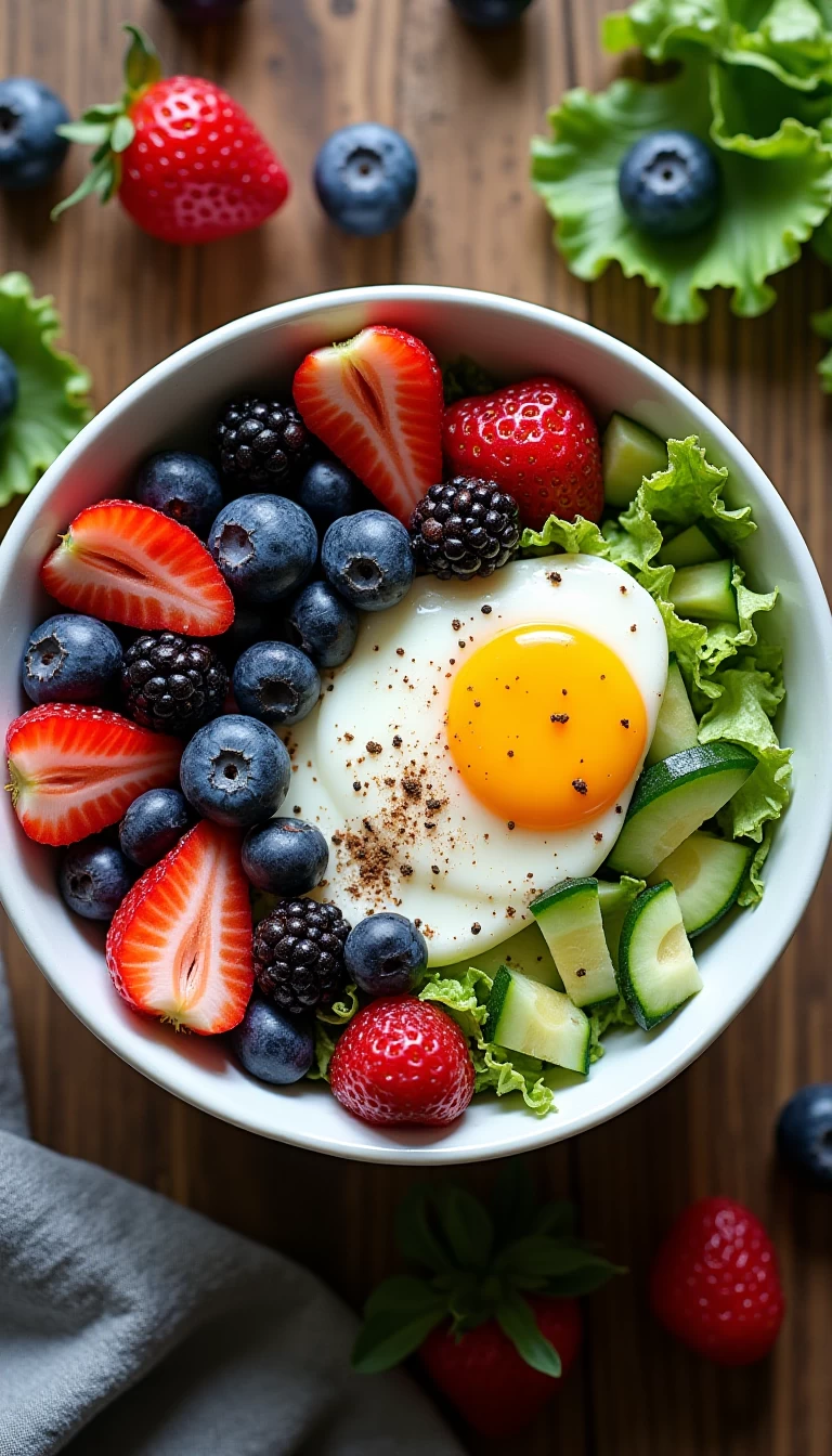 Berries bowl with egg