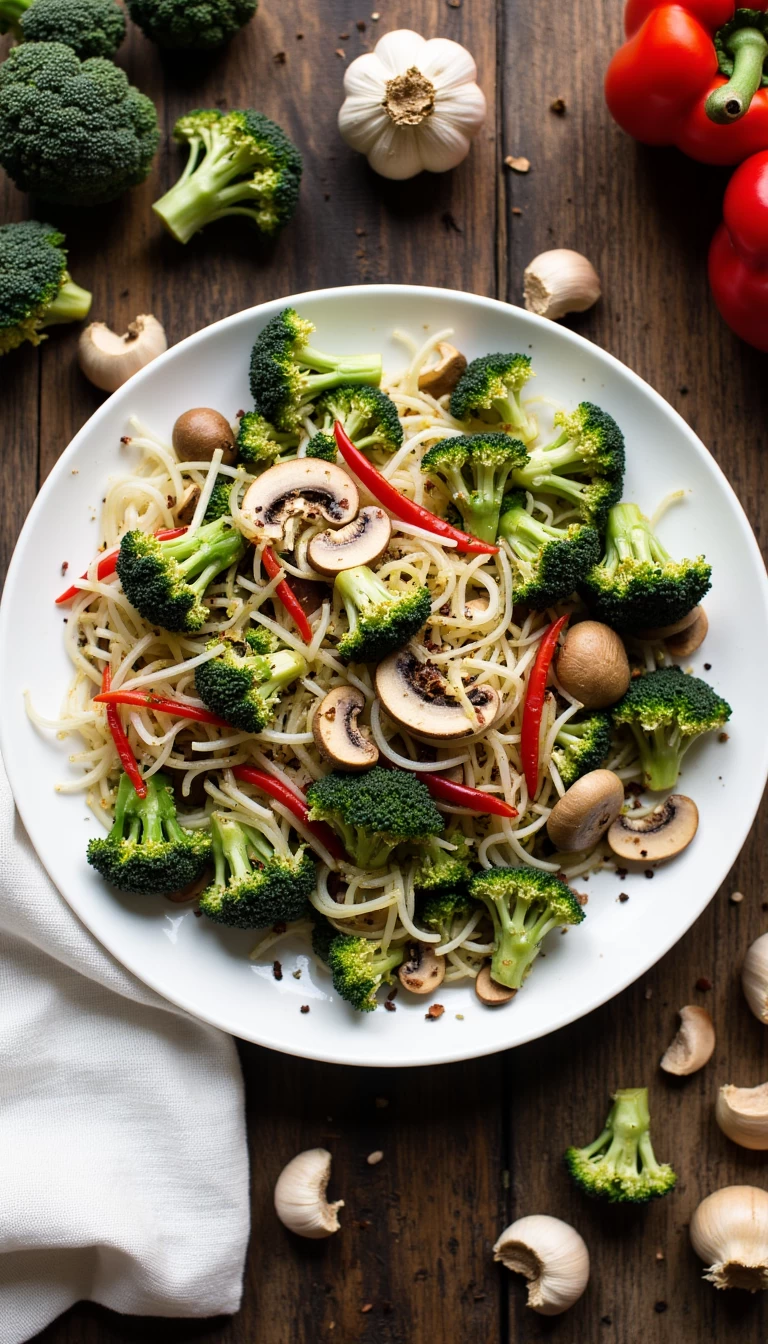 Broccoli, Mushrooms and Bean Sprouts Stir Fry