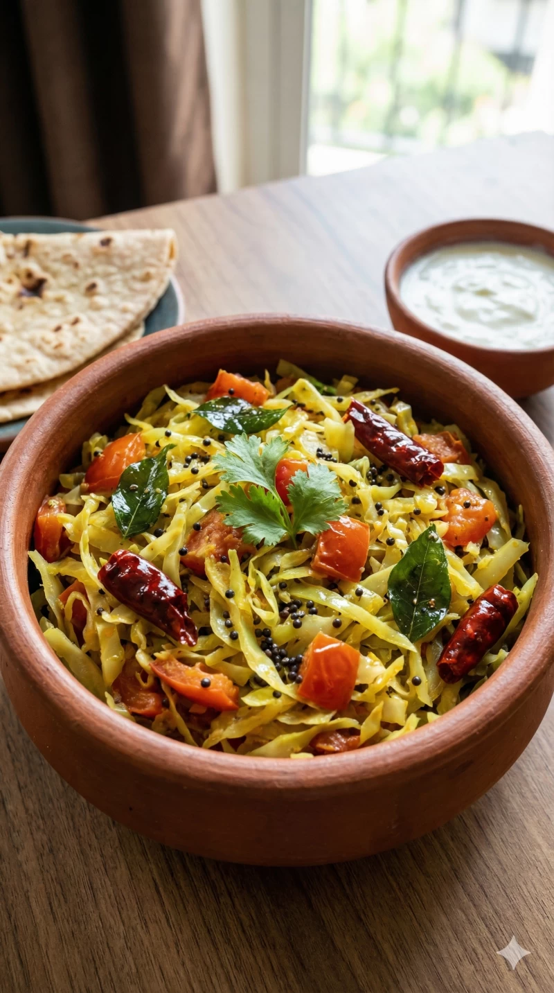 Cabbage Tomato Mustard Sabzi