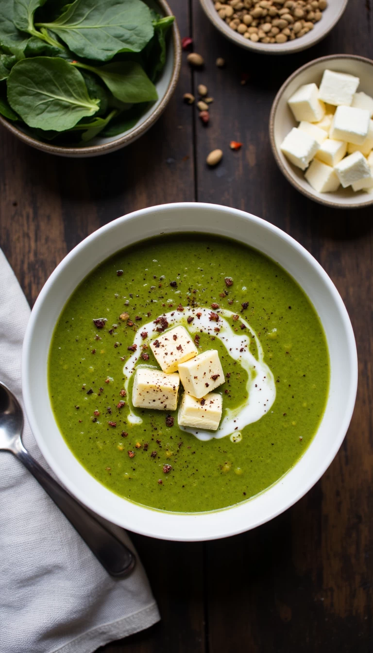 Spinach, Paneer & Moong dal soup