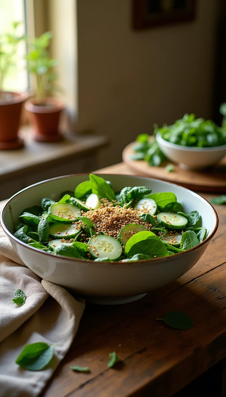 Cucumber & Spinach Salad with Roasted Cumin & Coriander