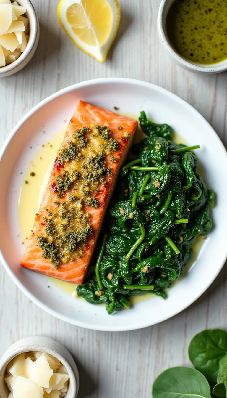 Salmon with Spinach and Pesto