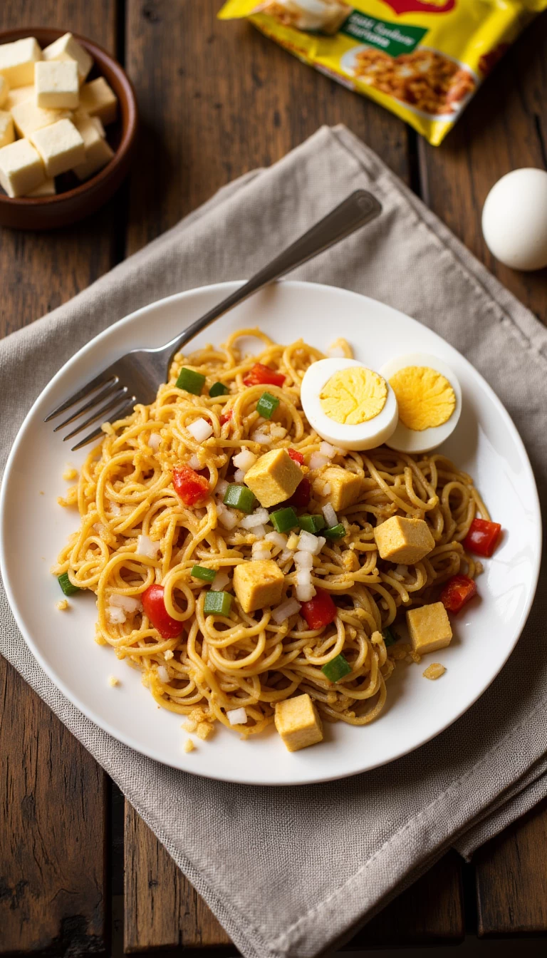 Noodles with egg and paneer