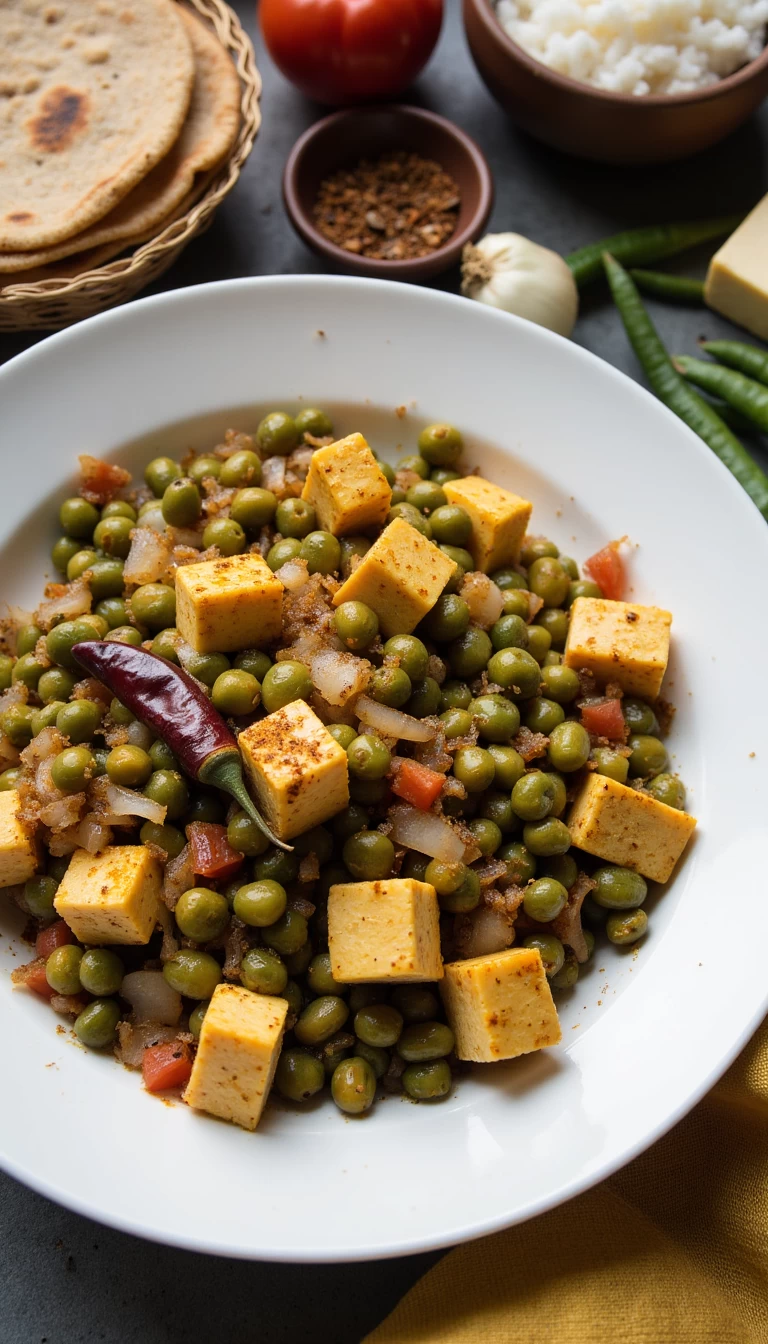 Green gram (choliya) and paneer stir fry
